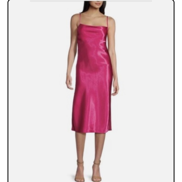 NWT Chelsea & Violet Hot Pink Sleeveless Cowl Neck Midi Slip Population Dress S - Picture 1 of 15